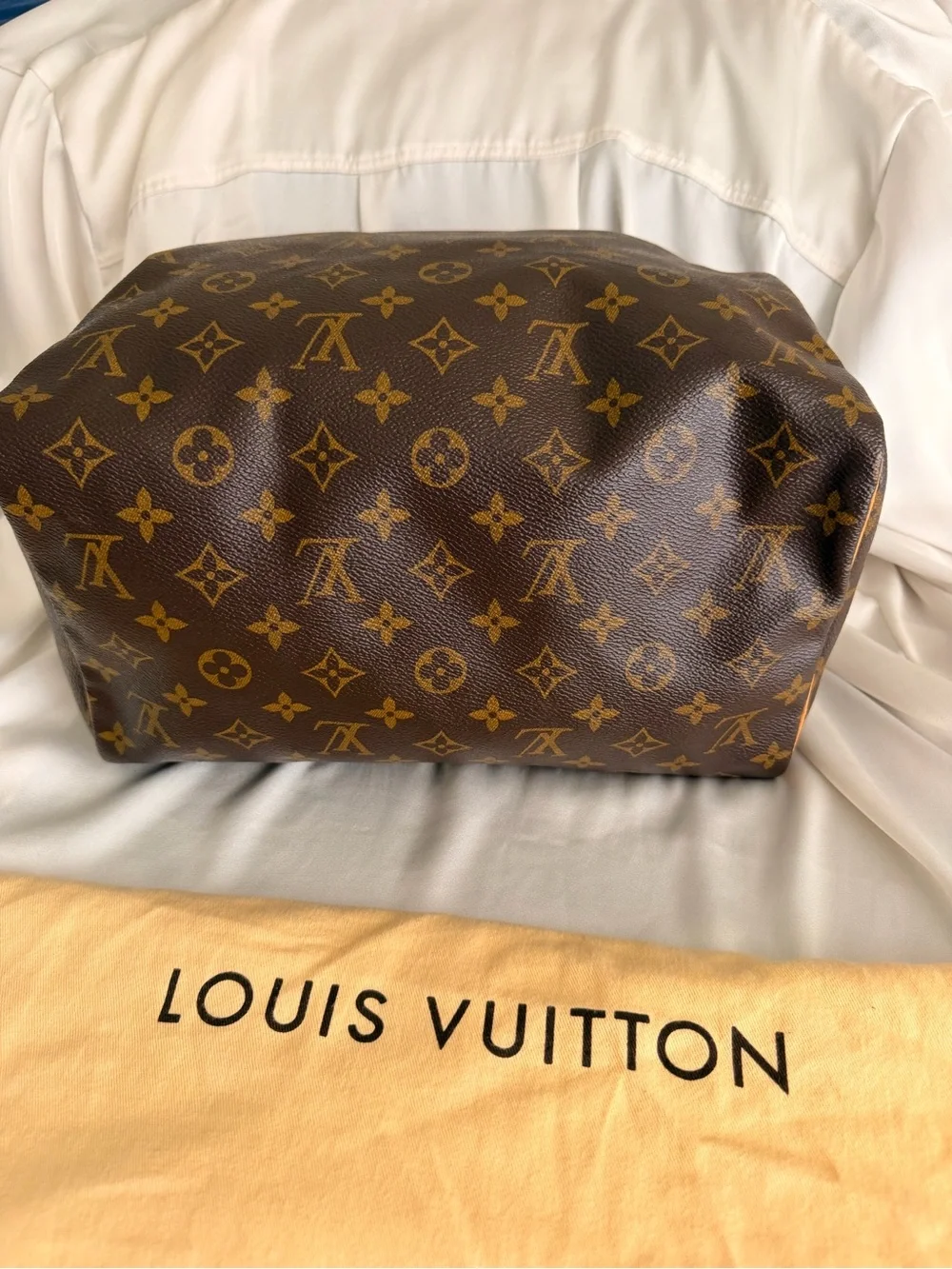 Louis Vuitton Brown Monogram Speedy Bag 30 with Tan Leather Trim